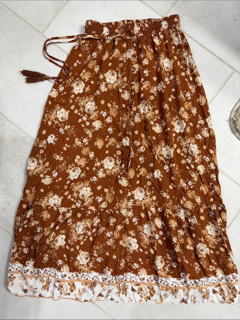 Boho Floral Maxi Skirt - Brown